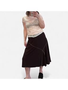 Vintage Y2K Brown Asymmetrical Midi Skirt